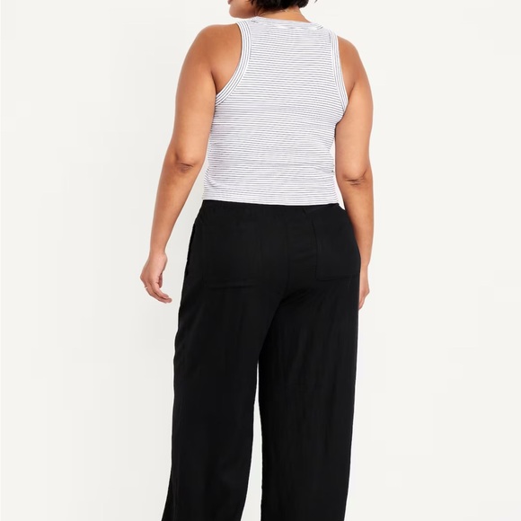 Linen-Blend Black Wide-Leg Pants - Picture 3 of 5